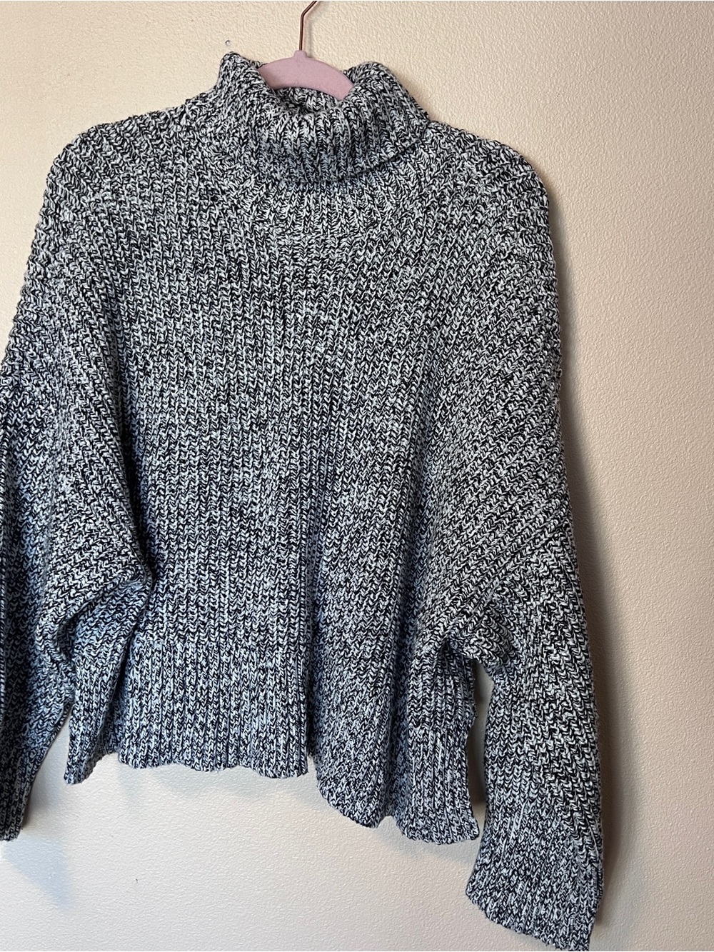 Madewell Women's Black White Marled Chunky Knit Turtleneck Pullover Sweater Xxl